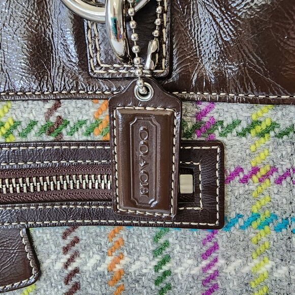 Coach Penelope Tattersall Satchel Plaid Wool  Multi-color & Brown Patent Leather - Picture 5 of 16